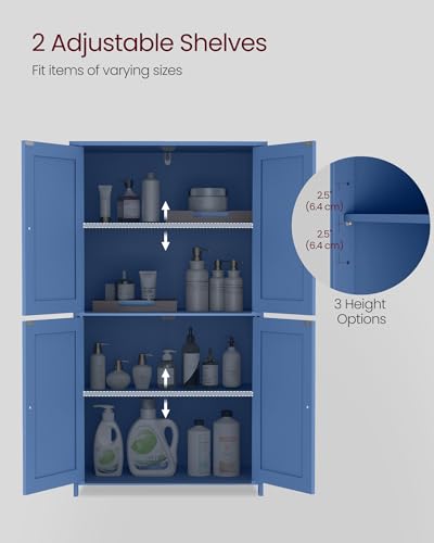 VASAGLE Floor Storage Cabinet, Shaker Cabinet with 2 Adjustable Shelves, 4 Doors, Tall Freestanding Organizer Unit, for Kitchen Bathroom Living Room, Bijou Blue UBBC553QE01S - color: Bijou Blue, style: 4 Doors（42.7"）