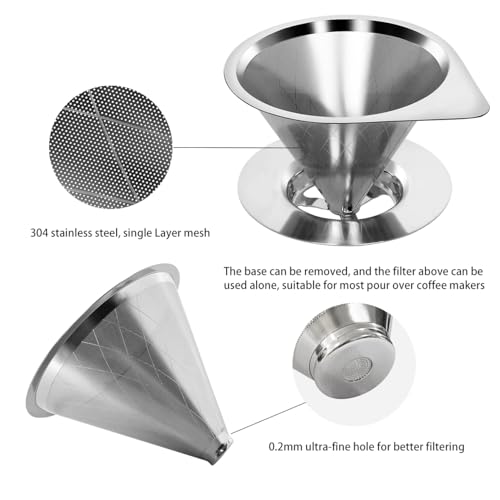 LHS Pour Over Coffee Dripper Reusable Coffee Filter Paperless Coffee Filter Stainless Steel Pour Over Coffee Maker Cone Coffee Dripper for 1-2 Cup,Argyle Pattern - color: single mesh 1-2 cups Argyle Pattern