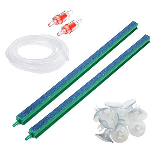 Saim Aquarium Air Stone Bars, 2 Piece 16 inch Bubbles Release Oxygen Diffuser Bar with 20ft Airline Tubing, 10 Piece Suction Cup and 2 Piece Valve for Fish Tank, Air Stone Bar Hydroponics with Conne - size: 2 Air Stone+Airline Tubing+10 Suction Cup+2 Valv
