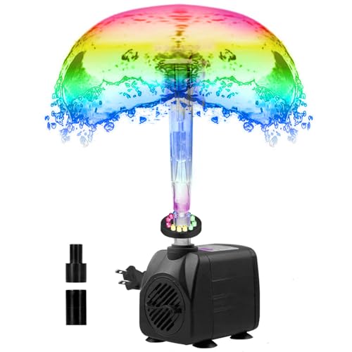 Lewisia LED Water Pump with Fountain Kit Mushroom Spray Head Submersible Water Pump for Garden Pond Waterfall Hydroponics Aquariums Fish Tanks Indoor Outdoor 8W - size: Clear Mushroom Spray Head