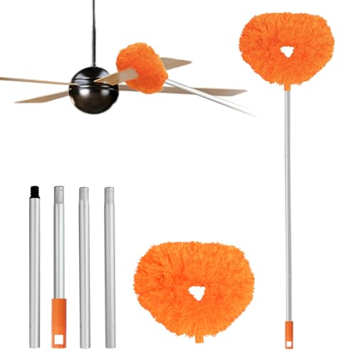 Ceiling Fan Cleaner Duster Reusable Microfiber Ceiling Fan Blade Cleaner Removable Duster with Extension Pole Adjusts 13 to 49.7 Inch for Cleaning Walls Bookshelves Furniture Door Window Top (Orange) - color: Orange