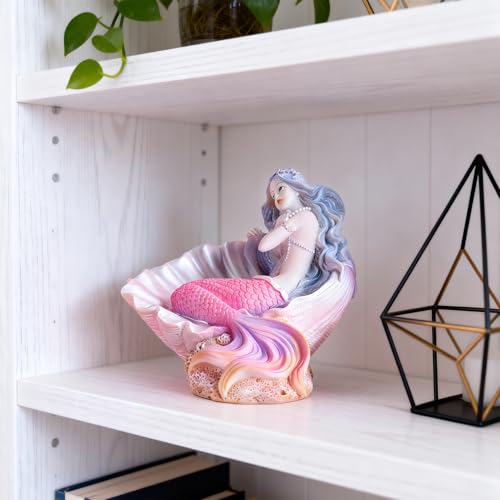 Rayberro 4.53" Mermaid Figurines Resin Pink Mermaid Sculpture Mediterranean Princess Statue Ornaments Home Office Desktop Bookshelf Decor Mermaid Collectible Crafts Fish Tank Aquarium Decoration - color: Pink Shell