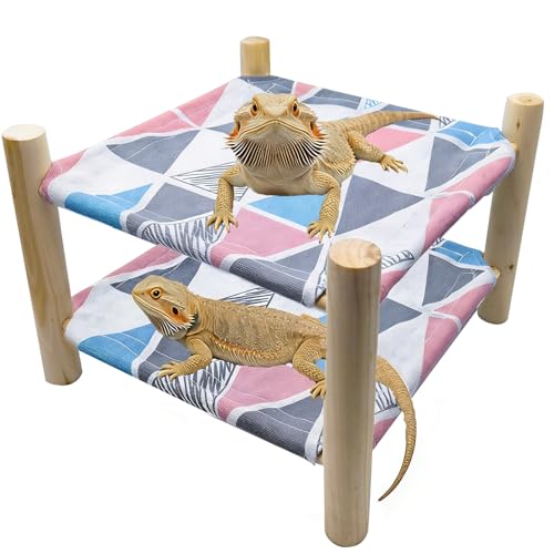 Tfwadmx Bearded Dragon Bed Double-Layer Wood Reptile Lizard Lounger Detachable Sleeping Hammock Terrarium Habitat Accessories for Leopard Gecko or Other Small Animal (Style-E) - style: Style C