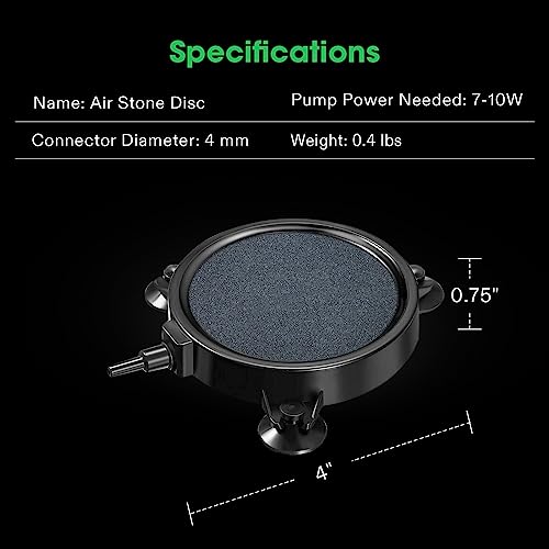 VIVOSUN Air Stone Disc 4 x 4 Inch with Shell and Sucker for Aquarium, Fish Tank and Hydroponics Air Pump - size: 4 inch