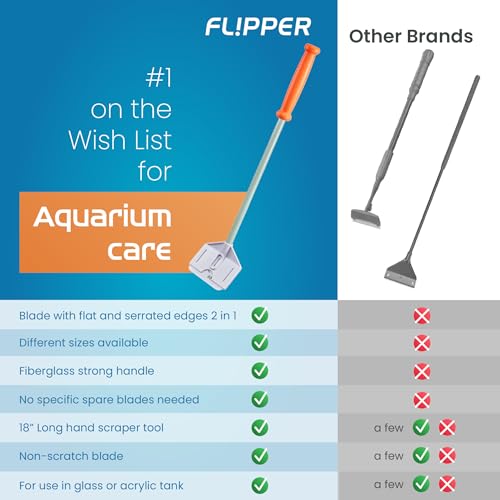 FL!PPER Platinum Aquarium Hand Scraper for Glass and Acrylic Tanks - 18" - size: 18" Rigid Shaft