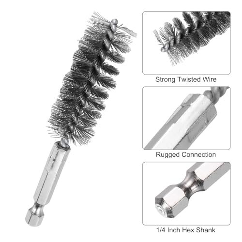HARFINGTON 10Pcs Stainless Steel Bore Brush 19mm Dia 4" Long Cleaning Twisted Wire Brush with Handle 1/4" Hex Shank for Tubes, Ports, Bearings - size: 19mm