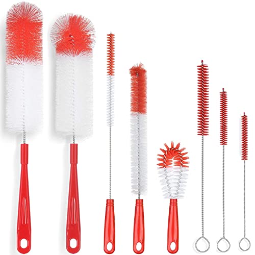 ALINK 8-Pack Red Bottle Brush Cleaner Set - Long Cleaning Brush for Narrow Neck Wine/Beer Bottles, Thermos, Hummingbird Feeder, Spout, Lids and Straws