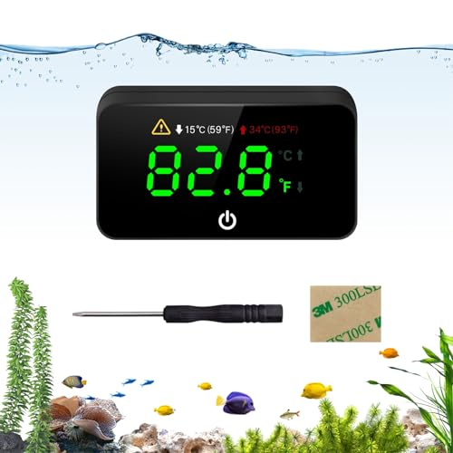 Digital Aquarium Thermometer, Stick-on Fish Tank Thermometer with LED Display, Wireless Aquarium Temperature Measurement with Battery-Change Tool and Extra Sticker.(Black*1) - color: Black