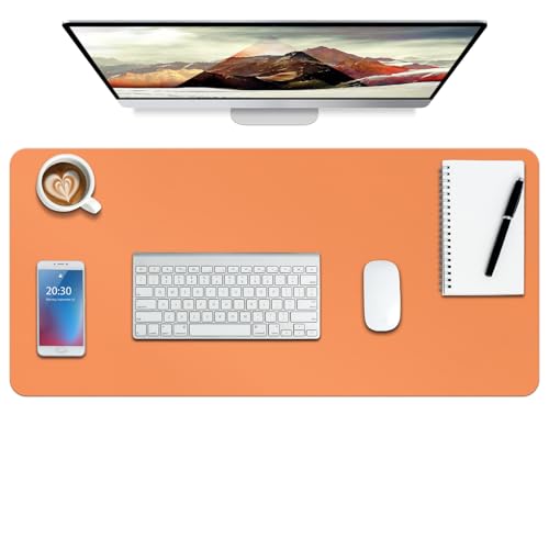 Boutilon Leather Desk Pad Protector,Non-Slip Mouse Pad,Laptop Desk Pad,Office Mouse Mat,Waterproof Leather Desk Blotter,Desk Writing Pad for Office and Home (S-Orange,24"x 14") - color: Orange, size: S 24" x 14"