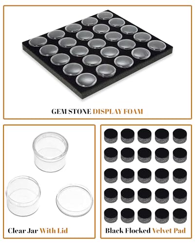 Novel Box Gem Jars 25 Small Size Gemstone tray | Black Tray Foam Sheet 7.8X7.8X0.75 | Jewelry Display Rock Storage Box Insert | Gemstone display Trays for Collectibles - color: Black Foam Liner with 25 Gem Jars