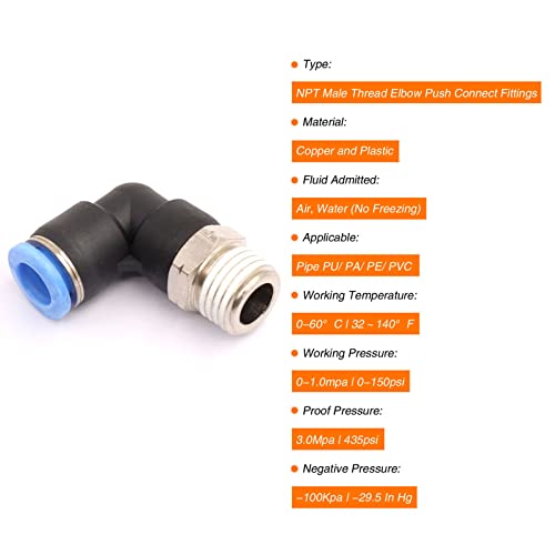 CEKER 6mm Tubing x 1/8" Npt Male Thread Elbow 90 Degree Push to Connect Fittings Air Fittings Pneumatic Quick Connect Fitting Airlines Push In Connectors Tube Fittings 10Packs - size: 6MM X 1/8" MNPT