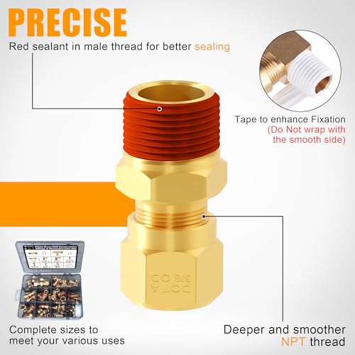 74Pcs DOT Air Brake Line Fittings,Brass Compression Air Nylon Tubing Fittings Assortment Kits 1/4" 1/8" 3/8" 1/2" 5/8" for Industrial Use or Trucks Trailers - color: 74pcs BRASS DOT AIR FITTINGS