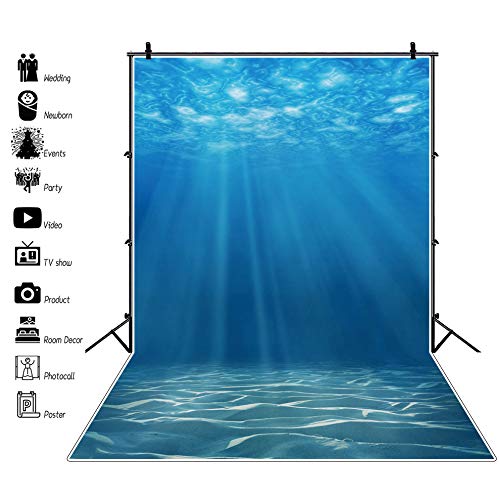 Underwater World Background 5x7ft Photography Background Undersea Sunlight Deep Blue Water Sun Ray Backdrop Seabed Children Birthday Home Decoration Party Kid Boy Newborn Photo Studio Props - size: 5x7ft