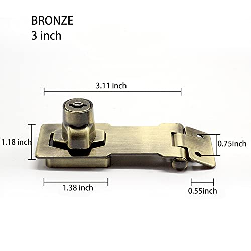 2 Packs Keyed Hasp Locks Twist Knob Keyed Locking Hasp for Small Doors, Cabinets and More,Stainless Steel Steel, Hasp Lock Catch Latch Safety Lock Door Lock with Keys (3inch, Bronze) - color: Bronze, size: Straight 3 Inch