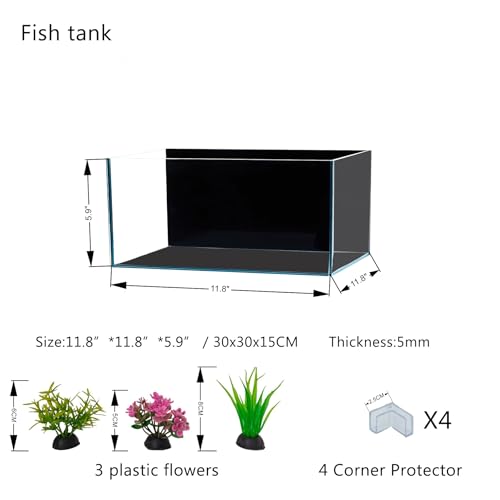 3.5 Gallon Fish Tank 30 * 30 * 15CM- Low Iron Glass Aquarium with Non-Slip Mat, Background Paper & Corner Protectors | Betta, Turtle, Shrimp Habitat Kit | Beginner Friendly Small Aquarium - size: 30*30*15CM