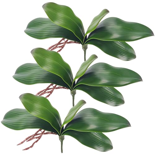 Miracliy Fake Orchids 3 Pack Artificial Orchid Leaves Faux Greenery Stems for Vase Shelf Desk Bathroom Decor and DIY Floral Arrangements for Small Spaces - size: 3pcs