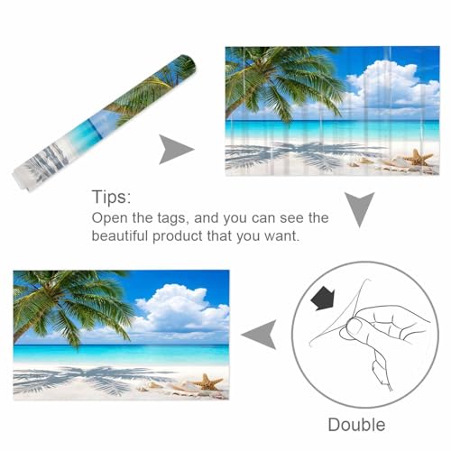 Summer Beach Aquarium Background 24x48 Inch Self-Adhesive Fish Tank Decorations, Tropical Coastal Palm Tree Starfish Conch Decorative Fish Tank Background Polyester Aquarium Decor Poster - size: 24x48in