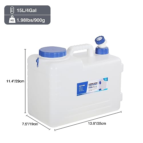 REDCAMP 3.9 Gallon/15L Portable Water Container with Spigot,Large Water Tank,Camping Water Container,Portable Emergency Water Storage for Camping,Car,Hiking, White - color: White, size: 507.2 Ounces