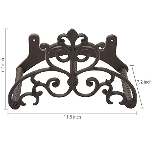 MyGift Brown Heavy Duty Cast Iron Outdoor Garden Hose Hanger Wall Mounted Water Hose Holder Reel with Vintage Scrollwork Design - style: Vintage Scrollwork