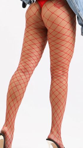 Women's Sexy High Waist Tights Fishnet Stockings Thigh High Pantyhose - color: Red