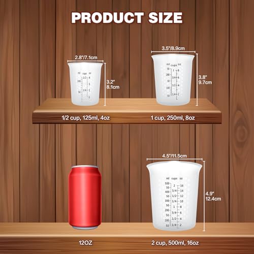 Silicone Measuring Cups Set 125ml + 250ml + 500ml for Cooking Reusable Baking Supplies Silicone Flexible Melting Measure Cup for Butter, Chocolate - color: 125ml+250ml+500ml