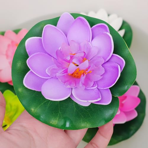 2PCS Artificial Lotus Floating Simulated Plant Realistic Aquarium Garden Lily Decoration Micro Landscape Pond Water,10cm (Purple) - color: Purple