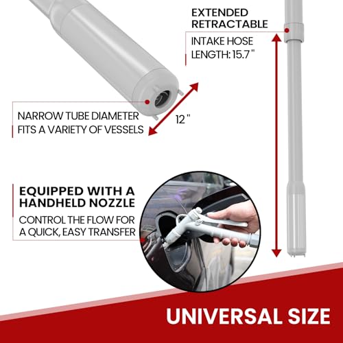 anngrowy Fuel Transfer Pump Battery Powered with Auto-Stop/Hand Trigger Nozzle, Gas Can Pump Transfer with 3.2/2.8 GPM, 51"/53.7" Hose, Liquid Transfer Pump for Oil, Gasoline, Diesel (Stick Stop) - style: Stick Stop