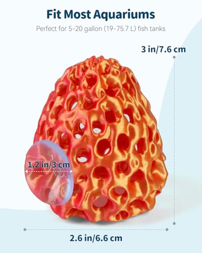 Uniclife Shrimp Cave, Shrimp Hides for Aquarium, Realistic Plastic Aquarium Coral Rock Decorations with Suction Cup, Betta Hideout Tank Accessories for Fish Tank Decor, Red-to-Yellow Gradient - color: Red-to-yellow Gradient