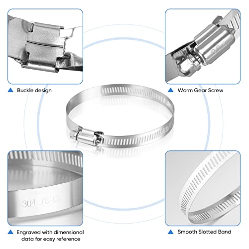 TICONN 12PCS Hose Clamp Set - 1''–2'' 304 Stainless Steel Worm Gear Hose Clamps for Pipe, Intercooler, Plumbing, Tube and Fuel Line - size: SAE #20 12PCS 1"~2"