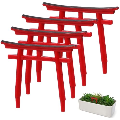 PRETYZOOM 4pcs Japanese Torii Gate Miniature Decoration Mini Red Shinto Temple Torii Garden Gate Ornament for Fairy Zen Garden Fish Tank Landscape Accessories