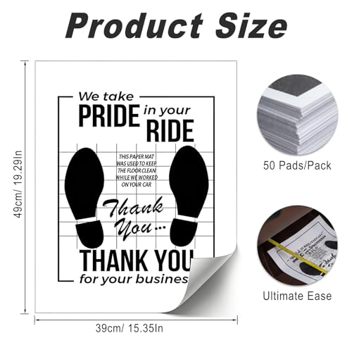 50PCS Disposable Paper Floor Mats for Cars Kraft, White Thank You Paper Floor Mats for Cars Detailing, Auto Dealership, Automotive Supplies (15.35" x 19.29 ") - color: White #2