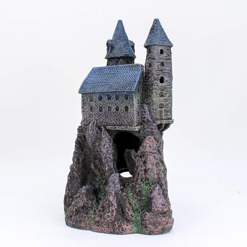 Penn-Plax Deco-Replicas Age-of-Magic Wizard’s Castle Part B Aquarium Decoration - Durable Hand-Painted Resin with Swim Holes & Hideouts - Safe for Freshwater & Saltwater Tanks - Gray, 13 x 9 x 15.5 In - size: Extra Large B