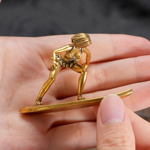 CHOVY 1PC Vintage Brass Surfing Girl Statue - Charming & Cute Decor Ideal for Home, Office, or Café - Perfect Artistic Ornament for Bookshelf, Living Room, and Desktop