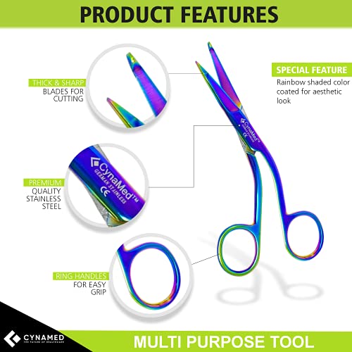 Cynamed Knowles Bandage Scissors with Multicolor/Rainbow Titanium Coating - Perfect for EMT, Paramedics, First Aid Responders, Doctors, Nurses, Students and More (4.5 in.) - size: 4.5 in.