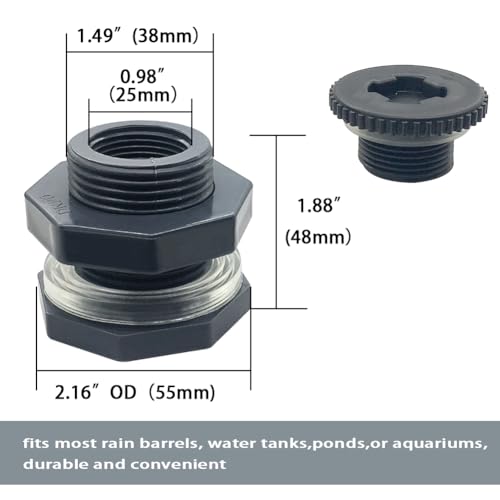 NPT 3/4 PVC Bulkhead Fitting, Heavy-Duty Female Plastic Water Tank Connector Adapter Fitting with Plugs for Rain Barrel,Spigot,Water Tank,Drain Bucket (Set of 2-Thickened Type) - size: 3/4 NPT Female