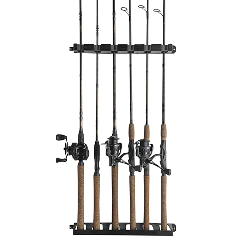 Berkley Vertical Fishing Rod Rack, Stores 6 Rods, Black, Soft Foam Grip Pads Protect Rod Finishes, Durable Construction, Easy to Mount with Common Tools - style: Vertical 6 Rod Rack (New Model)