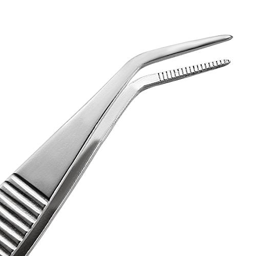 uxcell 5-Inch Stainless Steel Tweezers with Curved Pointed Serrated Tip - size: 5-Inch