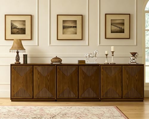 LKTART Buffet Cabinet Sideboard with Storage,Mid Century Modern Narrow Small Accent Cabinet with Doors,Wood Coffee Bar Media Console Table for Kitchen, Living Room, Entryway-Brown Walnut,3 Pieces - color: D- Brown Walnut, size: 3 Pieces