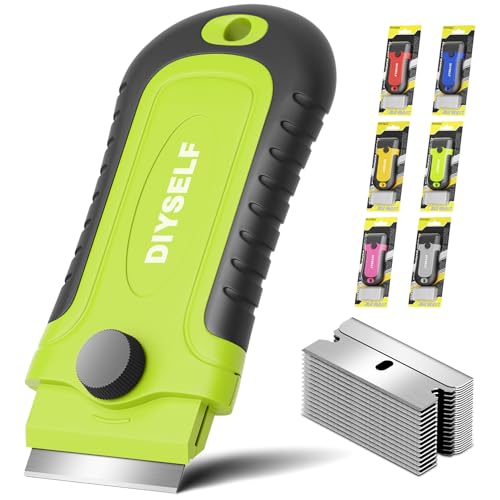 DIYSELF 1 Pack Razor Blade Scraper with 15 Extra Blades, Scraper Tool for Cleaning Window, Paint, Cooktop, Oven, Glass Stove Top Scraper, Razor Scraper with Buit-In Blade Storage (Green) - color: Green, size: 1 Pack