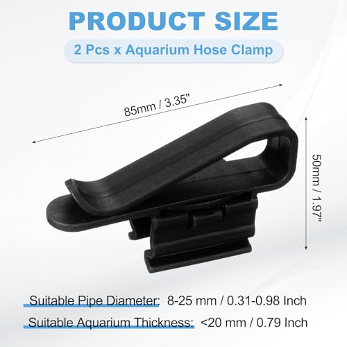 Fish for Tank Mounting Clip, Adjustable Hose Clamp Mounting Clip Water Pipe Hose Holder for 0.3"-1" Dia Tube, (Black, 2Pcs), Intended for Aquarium Air Pump/Pipe Organizer - color: Black