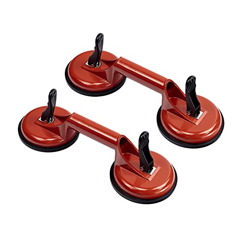 2 Pack Suction Cup Heavy Duty Aluminum Vacuum Plate Handle Glass Holder Hooks to Lift Glass, Granite, Tile, Pad for Lifting - color: 2 Pack Double Plate-Orange