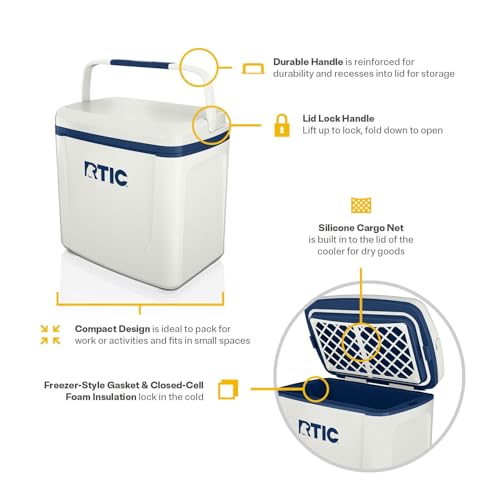 RTIC 8 QT Road Trip Personal Cooler, Small, Compact, Insulated, Portable Ice Chest Box for Food, Drink, Beverage, Beach, Camping, Picnic, Fishing, Boat, 12-Can Capacity - color: Cool Grey & Navy