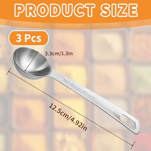 3 Pcs 7.5ml/ 1/2 Tbsp Short Handle Scoops – Stainless Steel Measuring Spoons for Baking, Liquid Ingredients & Tea, Soup & Kitchen Cooking - size: 7.5ml(1/2 tbsp)