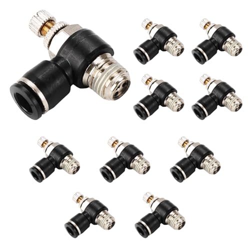 10Pcs Push to Connect Air Flow Control Valve, Black 5/16in Tube OD x 1/4" Male Thread 90 Degree Elbow Speed Control Valve Pneumatic Connector Quick Fittings - size: Male Thread G1/4 x Black (10pcs)
