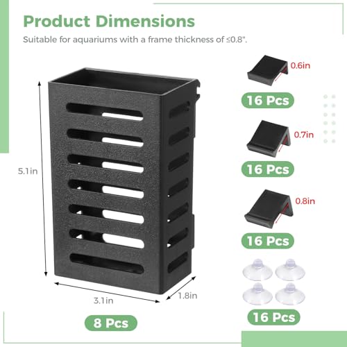 8 Pack Aquarium Plant Holder with Hooks and Suction Cups, Hanging Rimmed Tank Plant Pot Aquarium Planter Cups, Aquatic Planter Cups for Fish Tank Aquaponic Aquascape Decoration