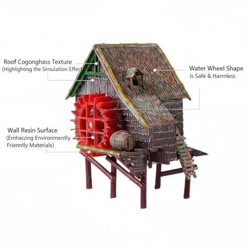 RUIAN Aquarium Decorations Waterwheel Hut (Big Water Truck) Air Action Aerating Fish Tank Ornaments Air Bubbler Movement Decorations