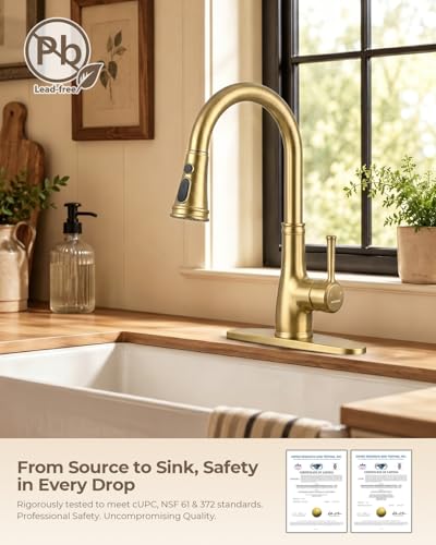 WEWE Vintage Kitchen Faucet with Pull Down Sprayer, Stainless Steel 1 or 3 Hole High Arc Single Handle Antique Sink Faucet for Classic Modern Ktichen, Gold Bar & Prep Sinks - color: Gold, style: Vintage