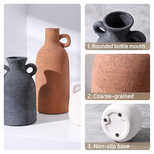 Ceramic Vase Set, 3Pcs Flower Vases for Modern Boho Farmhouse Decor, Decorative Vases for Pampas Grass & Dried Flowers, Distressed Finish - color: I