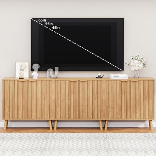 Fluted Storage Cabinet, Buffet Cabinet with Storage, Wood Sideboard with Adjustable Shelf, Modern Accent Cabinet & Console Table for Entryway, Living Room, Dining Room, Natural - color: Natural丨fluted Panel, size: 1 Piece