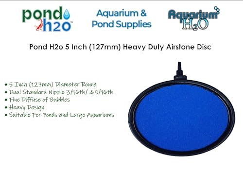 127mm / 5'' Diameter Plate Airstone Disc, Heavy Duty Aerating Air Stone Large, for Koi Fish Pond or Large Aquarium Aeration | Bubble Diffuser Used with Pond Pumps and Fish Tanks